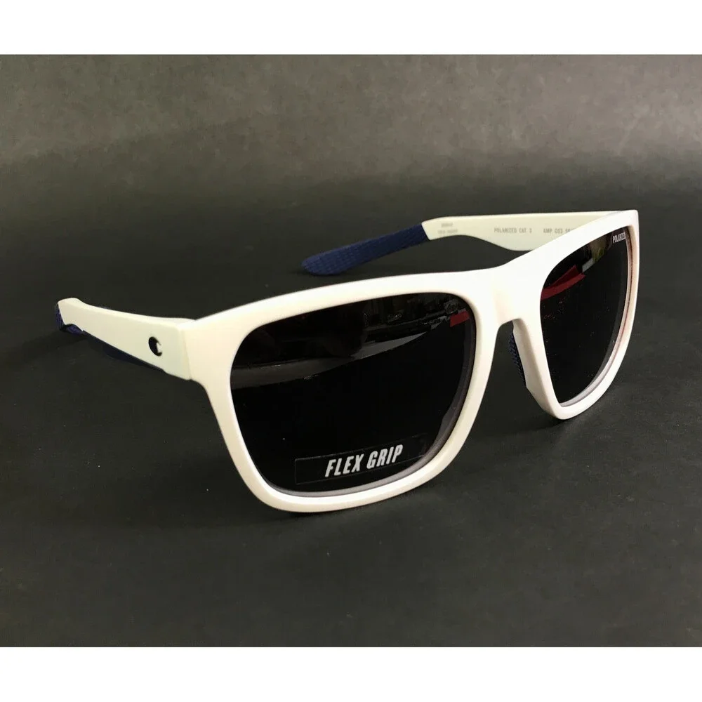 Champion Sunglasses AMP C03 White Square Frames with Dark Grey Polarized Lenses
